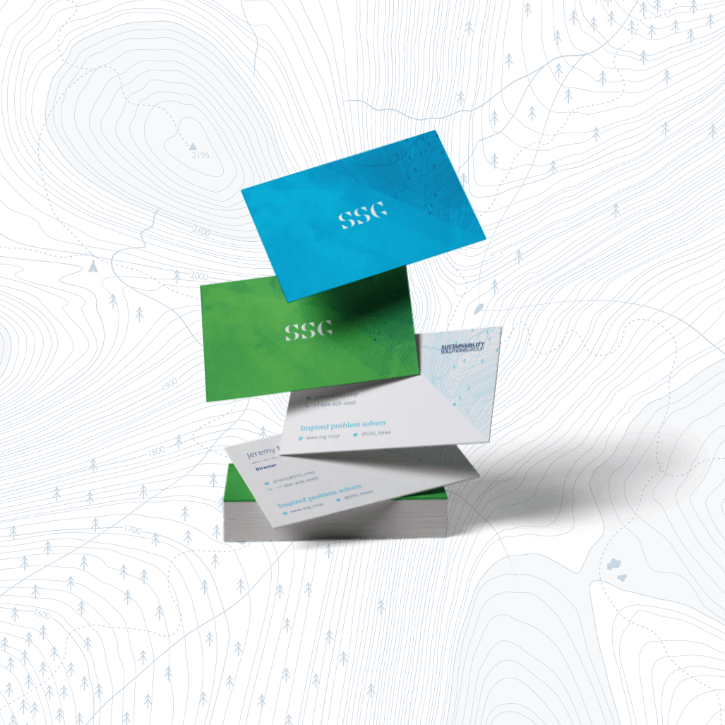 SSG business cards design over green cover and blue cover