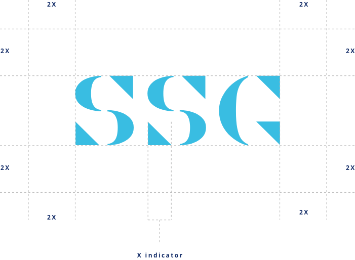 SSG logo in light blue showing clear space